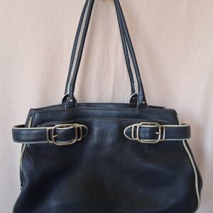 Cole Haan Black Leather Shoulder Bag with Metal Accents